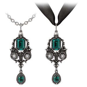 Alchemy Gothic Lost Jewels of Paris Green Baguette Crystal Skull Necklace